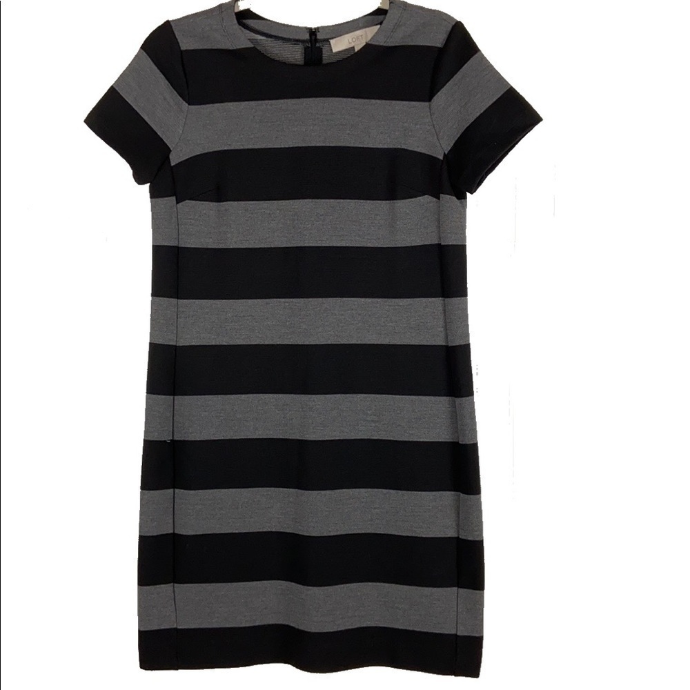 ANN Taylor Loft Thick Stripe Short Sleeve Knee Length Heavy Shift Dress